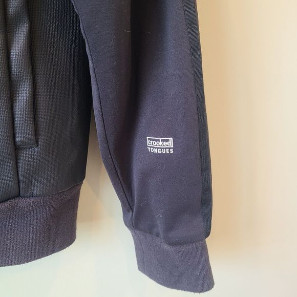 RARE Crooked Tongues Adidas XL Full Zip Track Jacket BK3 Adicolor Black Series - Picture 5 of 11